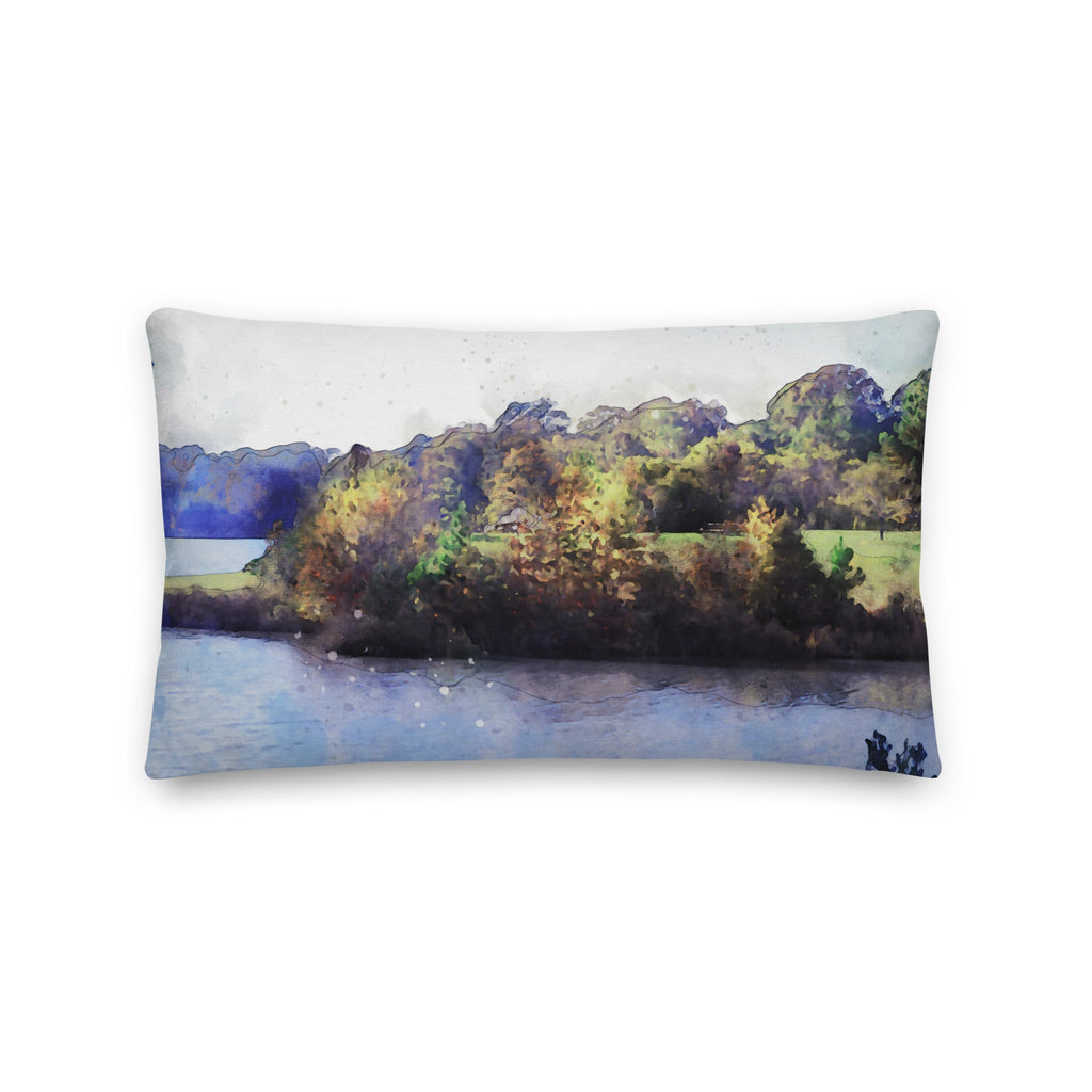 Matching Hillside Waters throw pillow, included with every metal print